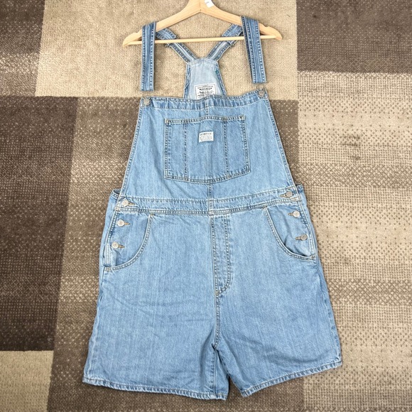 Levi's Denim - Levis Two Horse Brand Denim Shortalls Overalls Light Wash Cotton Womens XL